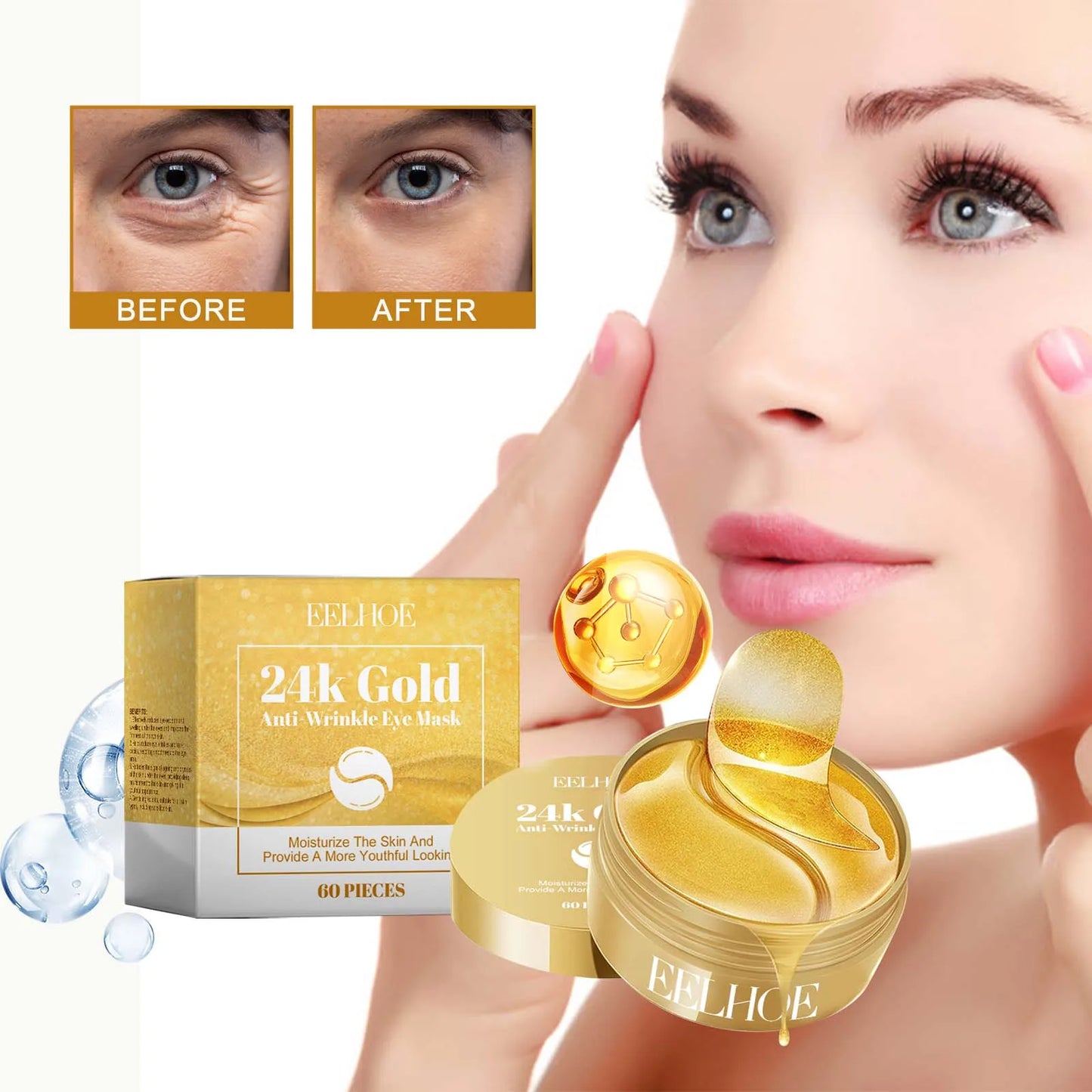 24K Gold Hydrating Eye Mask – 60 Pcs