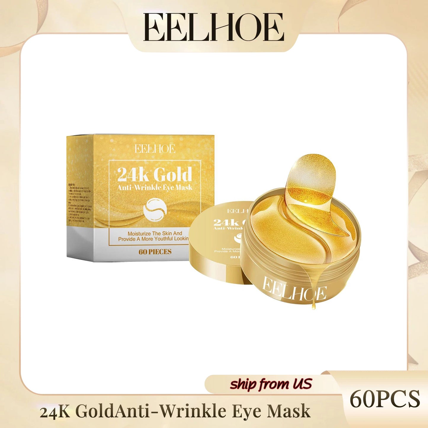 24K Gold Hydrating Eye Mask – 60 Pcs