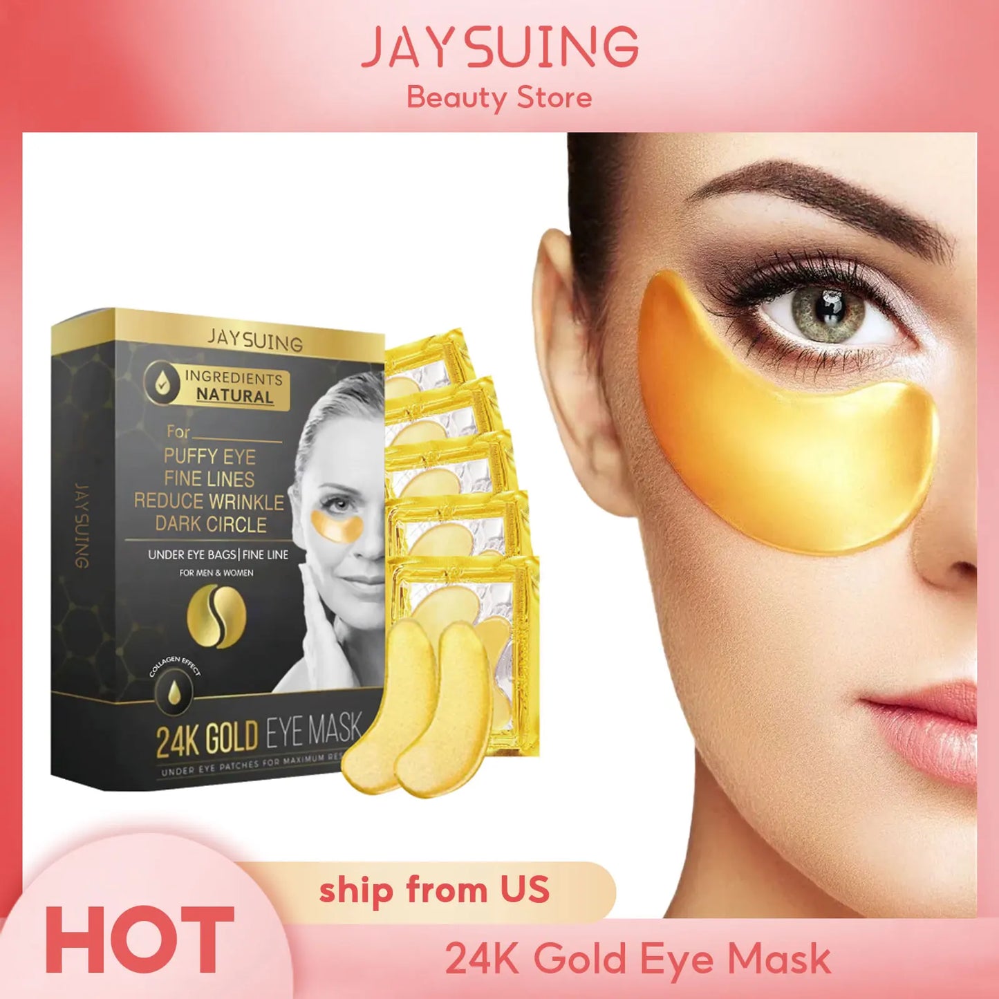 24K Gold Eye Mask for Dark Circles 5 Pairs