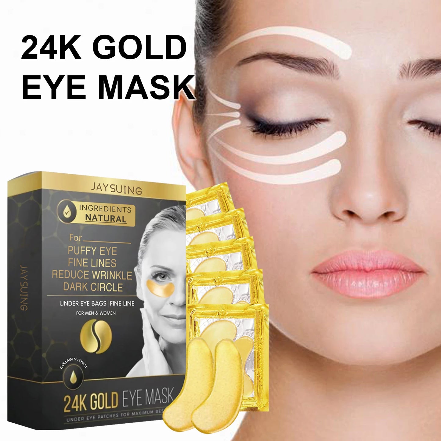 24K Gold Eye Mask for Dark Circles 5 Pairs
