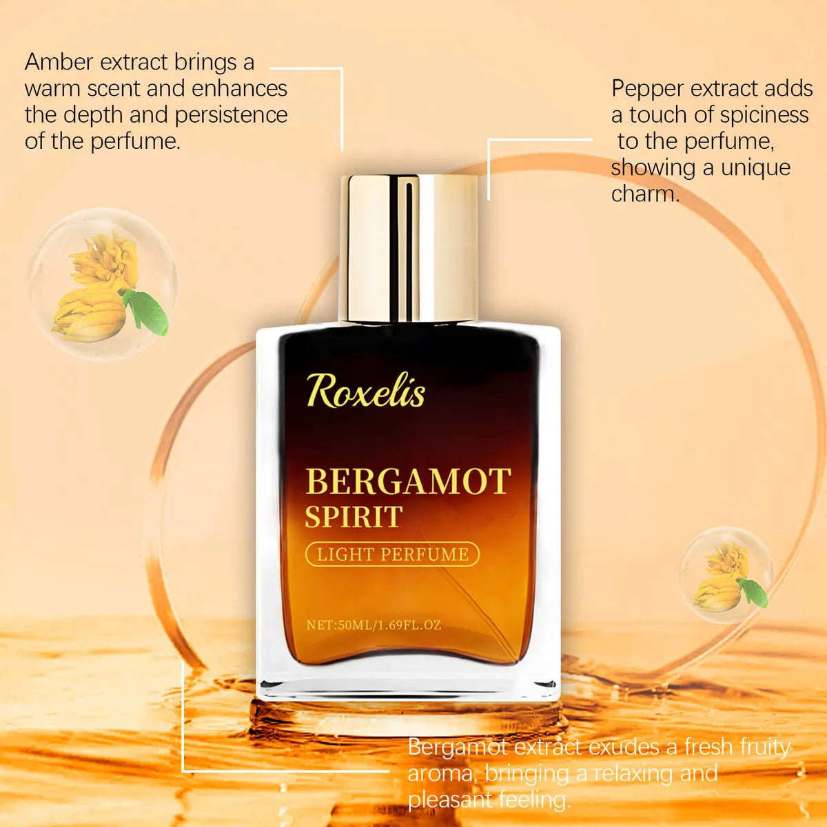 ROXELIS Bergamot Spirit Light Eau de Parfum Fresh, Elegant & Long-Lasting, 50ml
