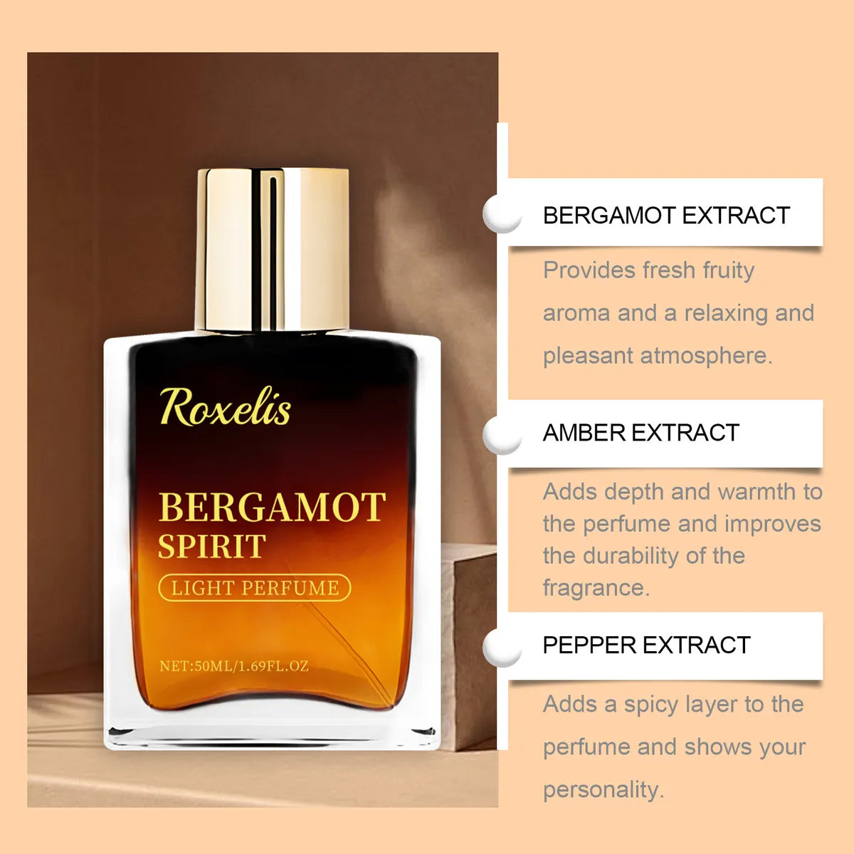 ROXELIS Bergamot Spirit Light Eau de Parfum Fresh, Elegant & Long-Lasting, 50ml
