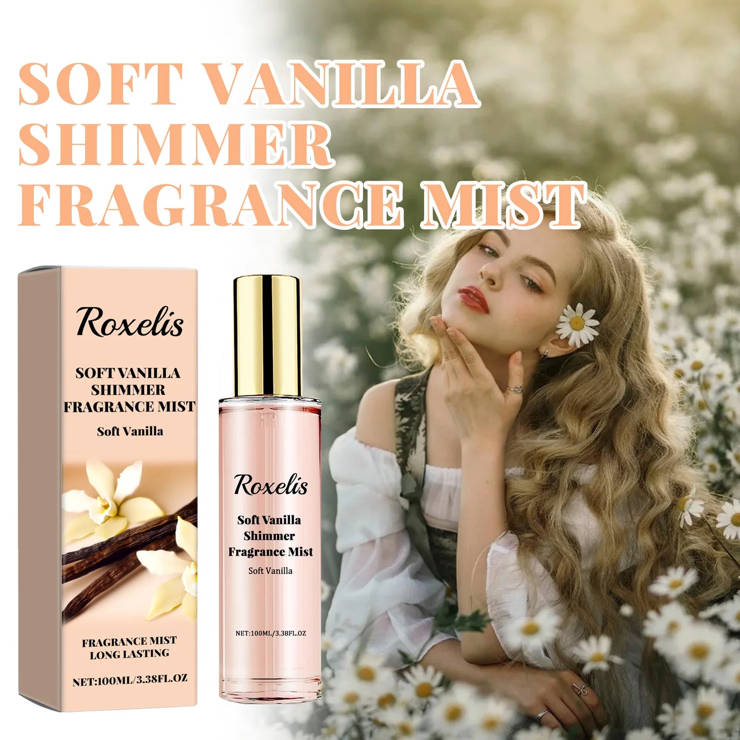 ROXELIS Soft Vanilla Shimmer Mist and Sweet Glow with Body Spray, 100ml