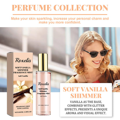 ROXELIS Soft Vanilla Shimmer Mist and Sweet Glow with Body Spray, 100ml