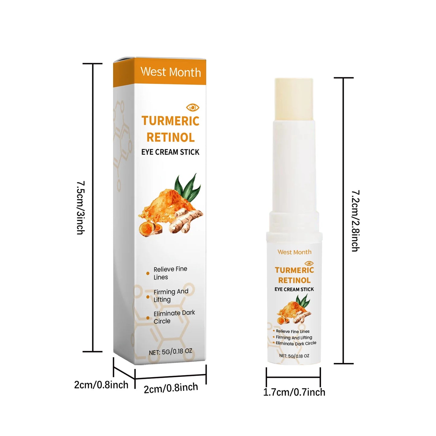 Turmeric & Retinol Eye Stick Reduces Puffiness and Dark Circles, 5g