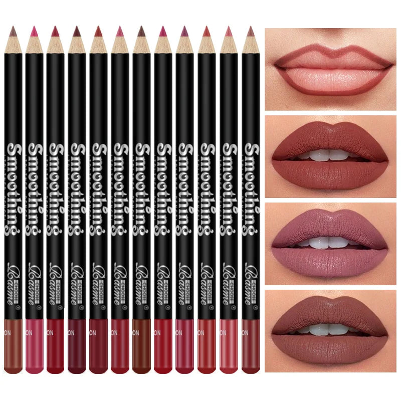 Matte Lip Liner Pencils (12 Shades) Precise, Bold & Long-Lasting Wear