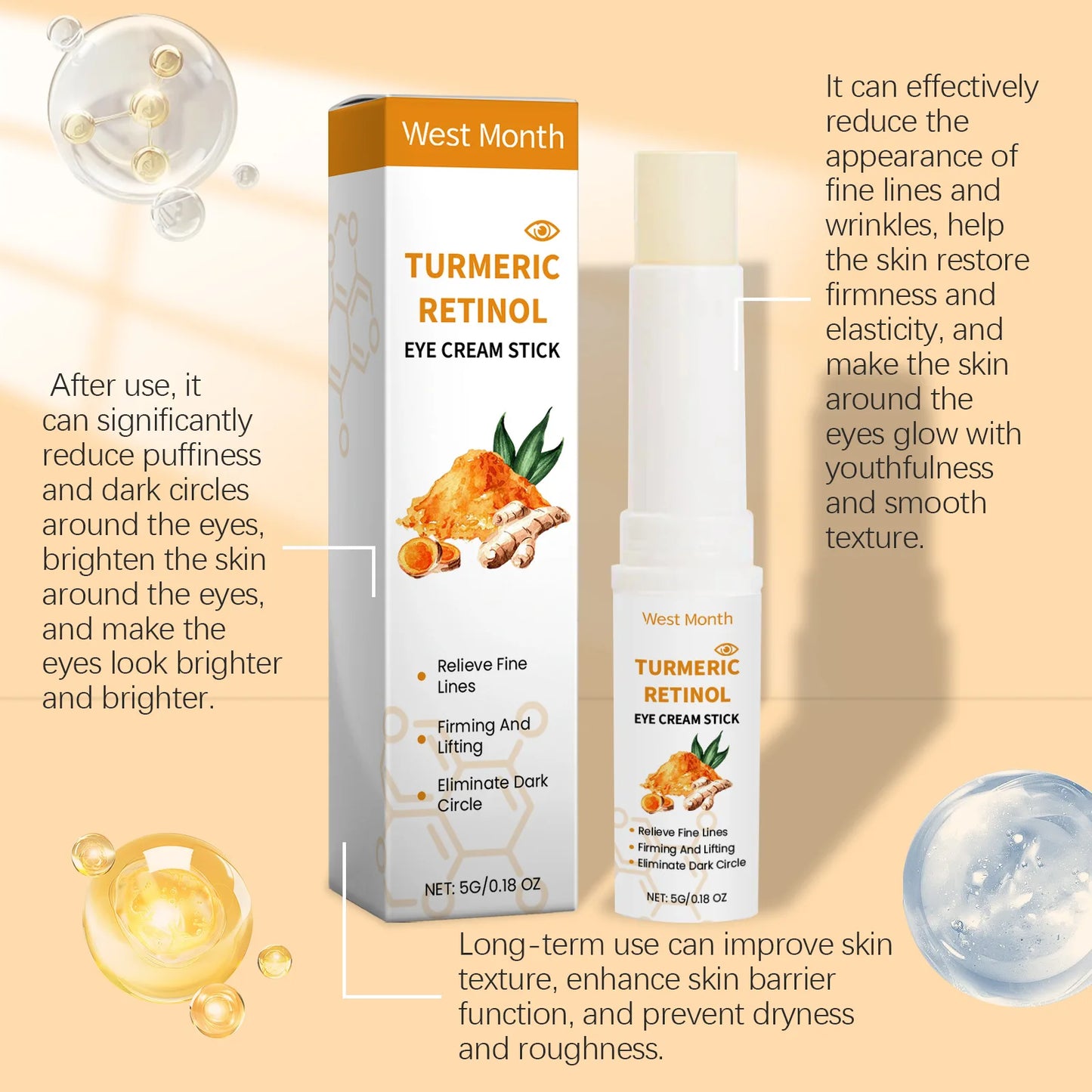 Turmeric & Retinol Eye Stick Reduces Puffiness and Dark Circles, 5g