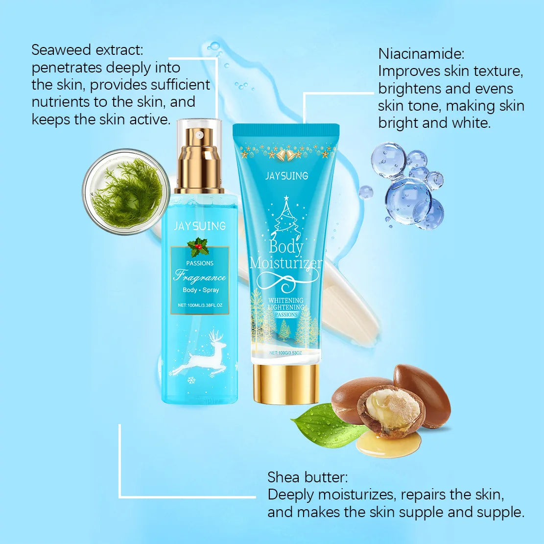 Jaysuing Body Spray and Moisturizer Set Lightweight Daily Hydration and Long-Lasting Fragrance