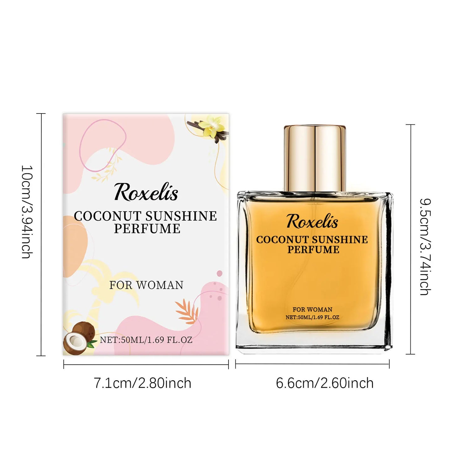 ROXELIS Coconut Sunshine Perfume Mist Tropical Summer Fragrance for Women, 50ml