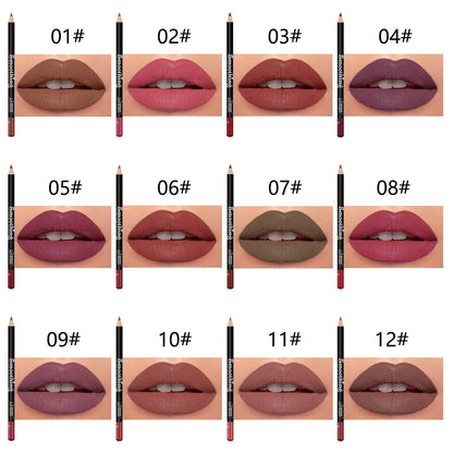 Matte Lip Liner Pencils (12 Shades) Precise, Bold & Long-Lasting Wear