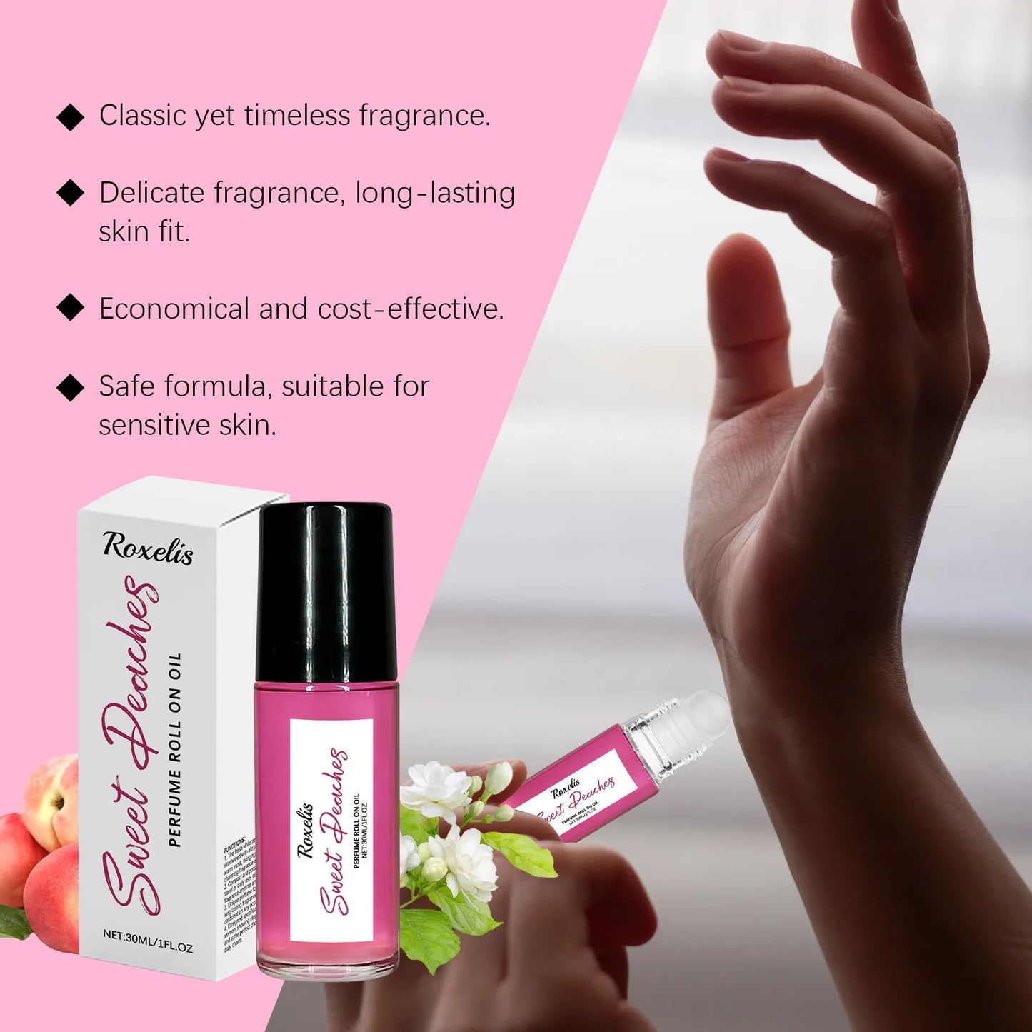 ROXELIS Pheromone Roller Perfume Sweet Peach Fragrance with Freshness, 30ml
