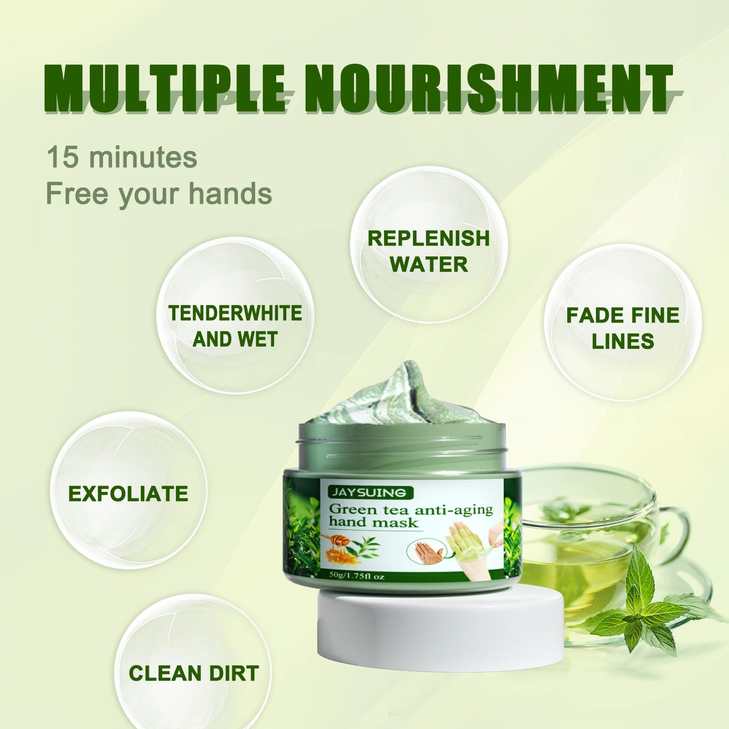 Jaysuing Green Tea Hand Mask – Moisturizing & Anti-Wrinkle (50g)