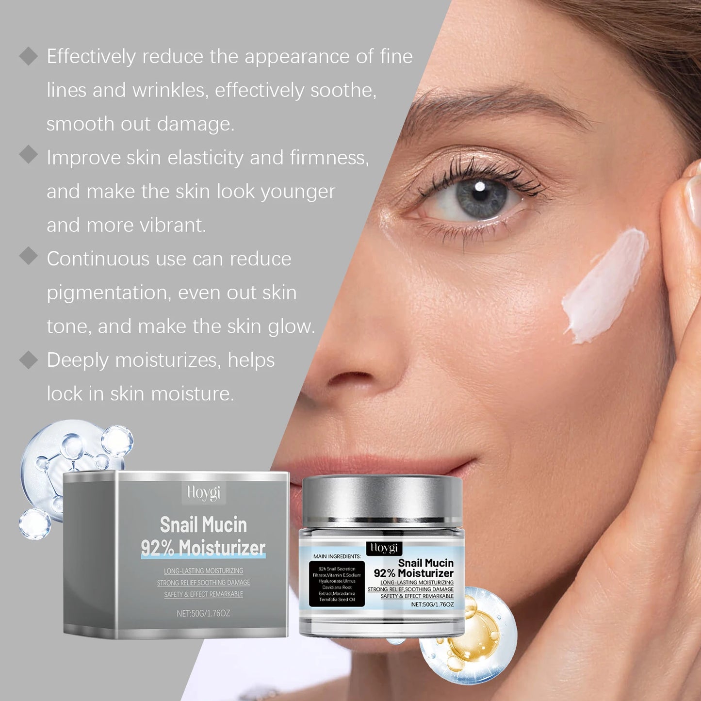 Hoygi Snail Essence Gel Cream – Deep Hydration, Pore Care & Skin Repair (50g)