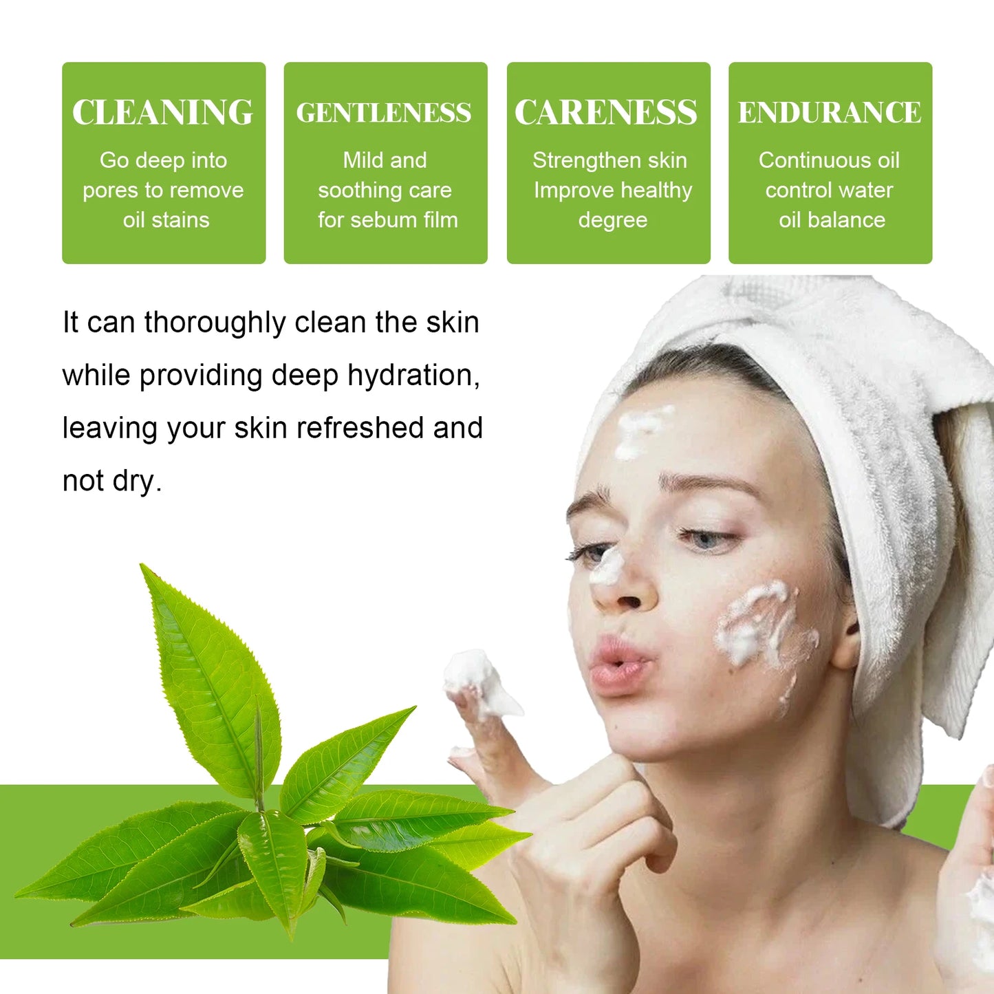 EELHOE Green Tea Cleansing Mousse Oil Control and Refreshing Cleanser, 100ml