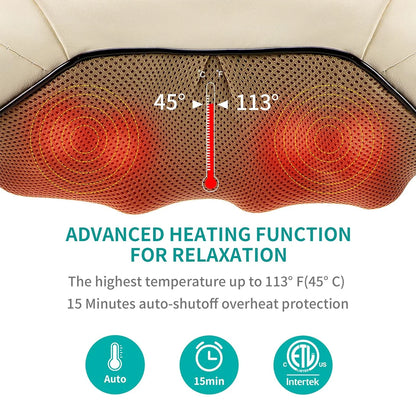 Nekteck Shiatsu Neck & Back Massager with Heat – Deep Tissue 3D Kneading