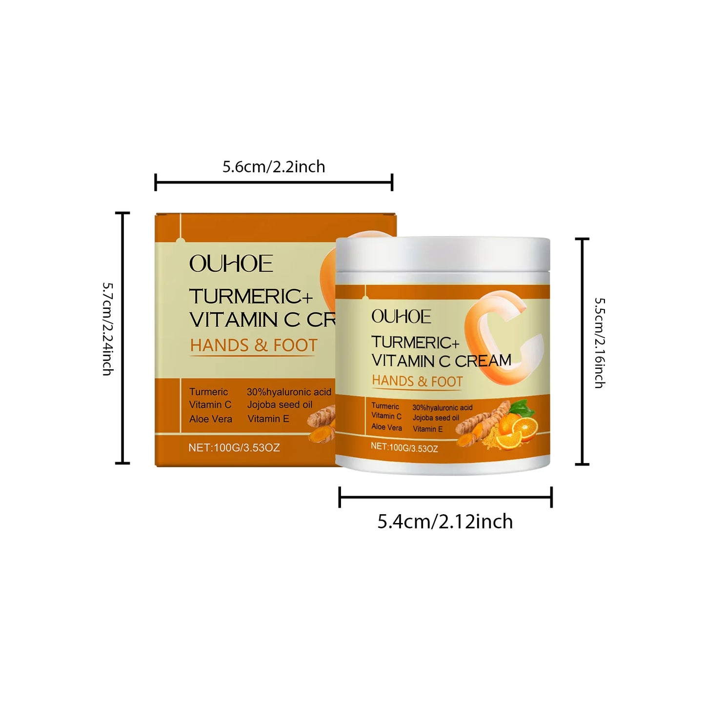 OUHOE Turmeric and Vitamin C Cream Brighten, Nourishing and Hydrating, 100g