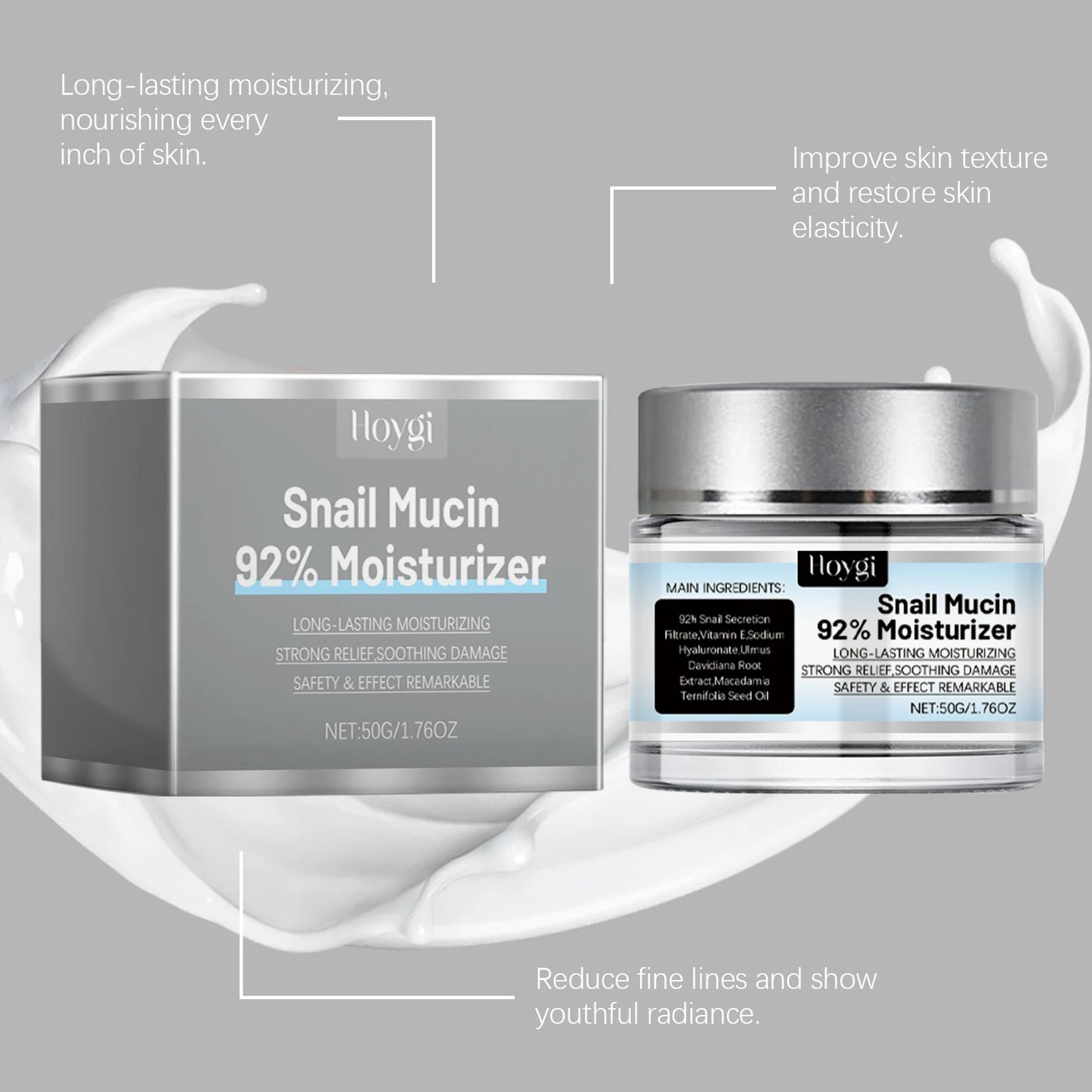 Hoygi Snail Essence Gel Cream – Deep Hydration, Pore Care & Skin Repair (50g)