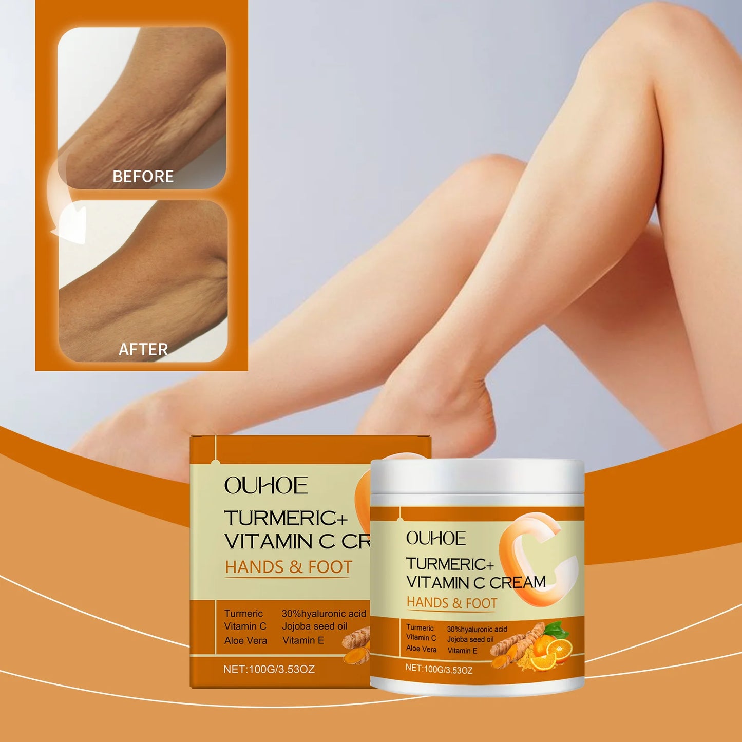 OUHOE Turmeric and Vitamin C Cream Brighten, Nourishing and Hydrating, 100g