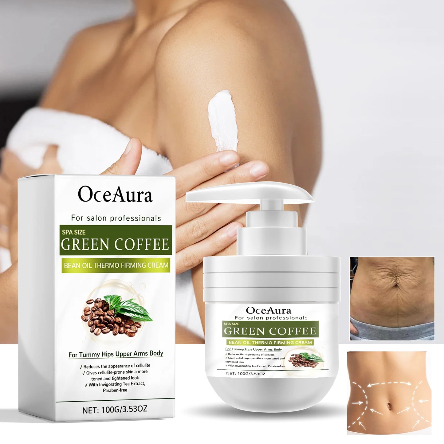 OceAura Thermo Firming Cream Cellulite Reduction, Skin Tightening & Contouring, 100g