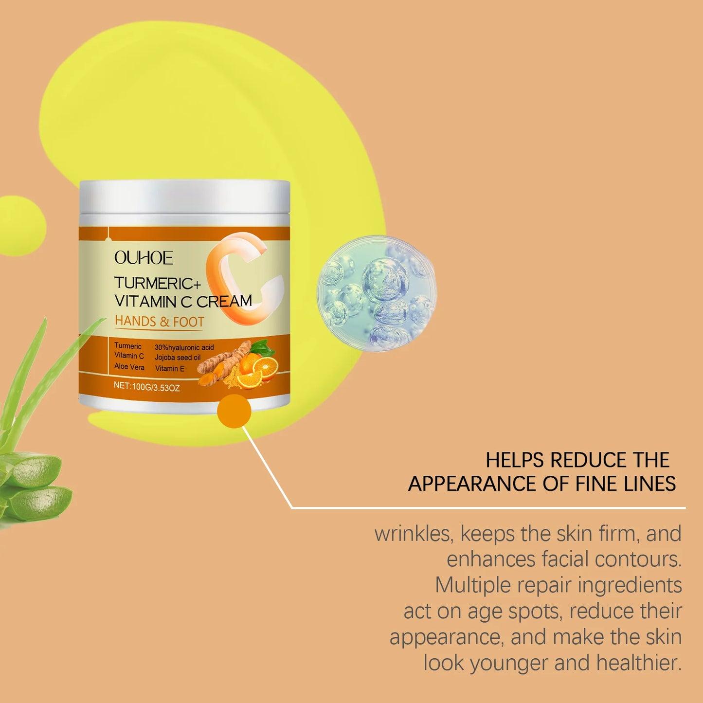 OUHOE Turmeric and Vitamin C Cream Brighten, Nourishing and Hydrating, 100g
