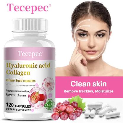 Collagen & Hyaluronic Acid Capsules with Grape Seed – Anti-Aging Skin Support, 120 Count