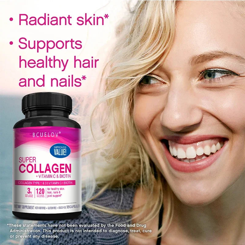 Collagen Capsules with Vitamin C – Supports Hair, Skin & Joint Health, 120 Count