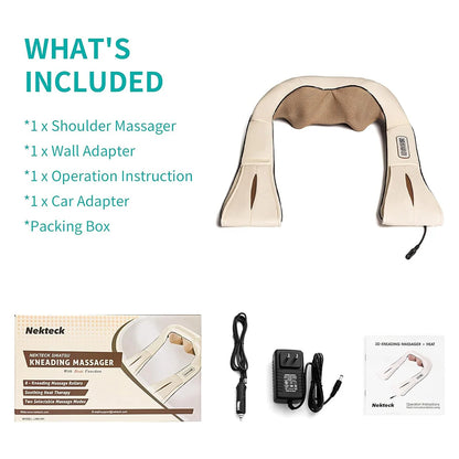 Nekteck Shiatsu Neck & Back Massager with Heat – Deep Tissue 3D Kneading