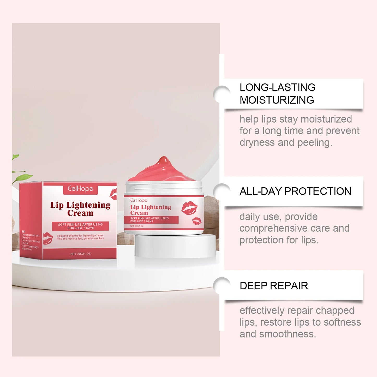 EelHope Lightening Lip Cream Moisturize, Repairing and with Hydrating Care, 30g