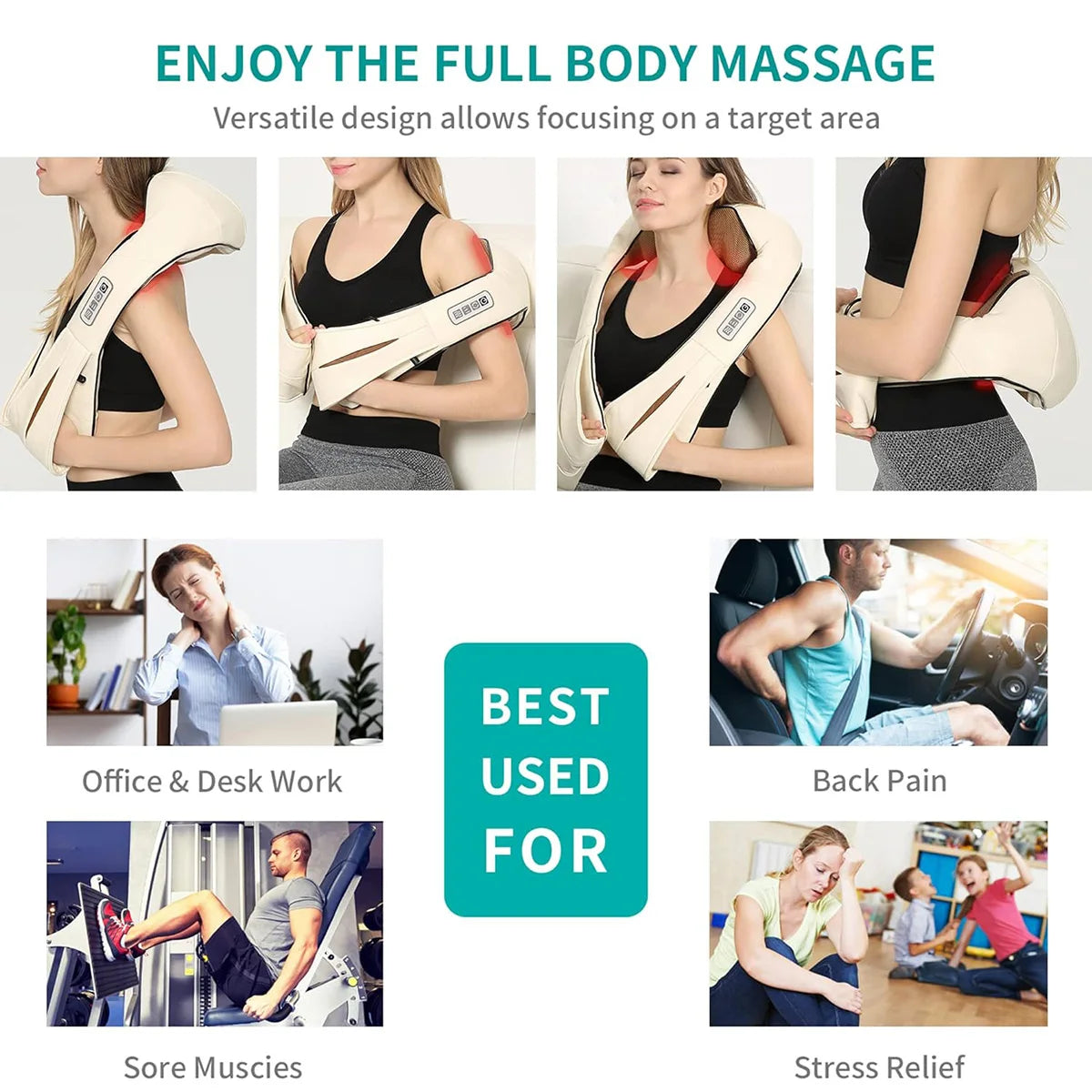 Nekteck Shiatsu Neck & Back Massager with Heat – Deep Tissue 3D Kneading