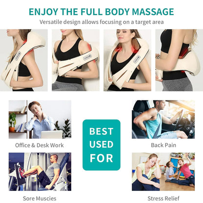 Nekteck Shiatsu Neck & Back Massager with Heat – Deep Tissue 3D Kneading