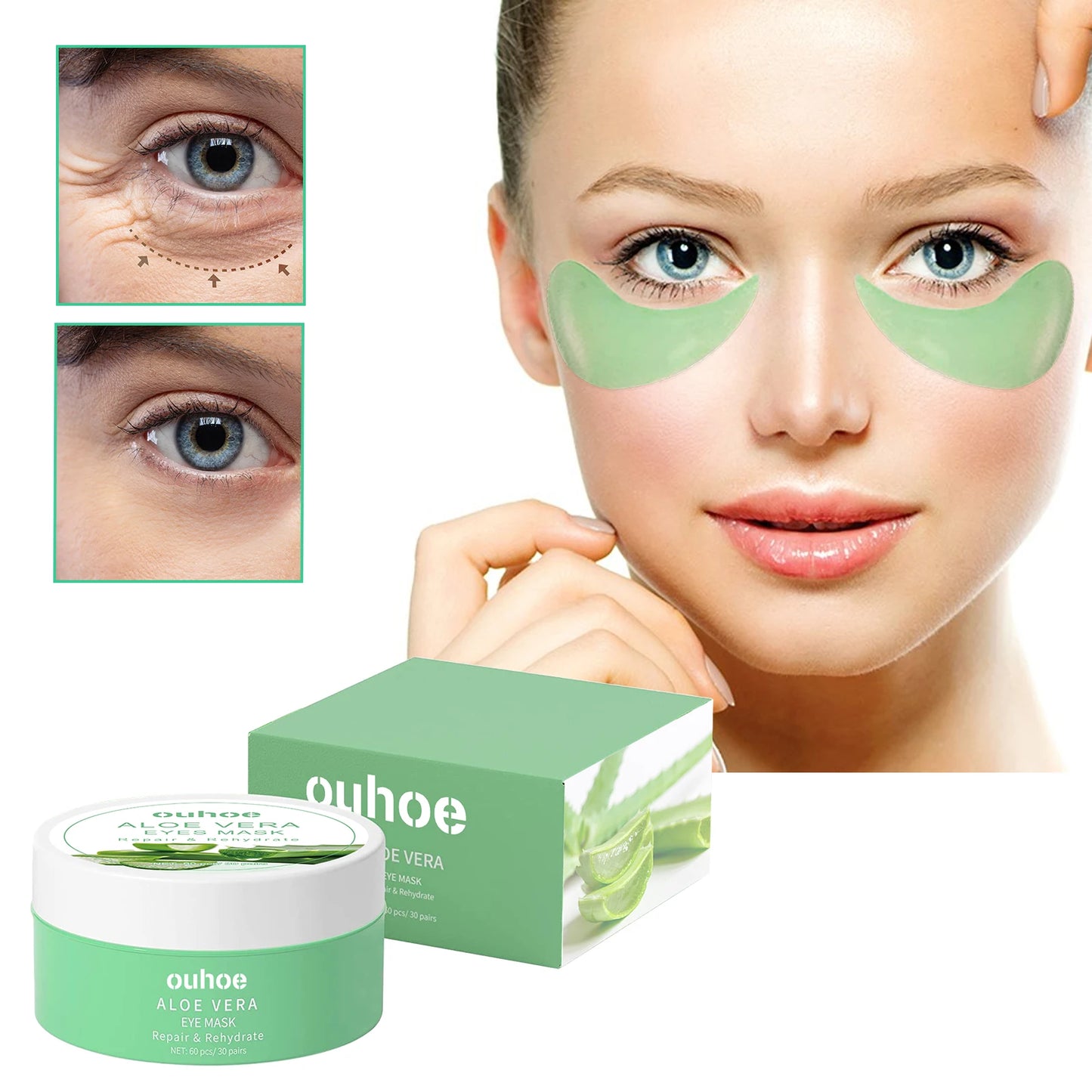 Aloe Vera Under-Eye Patches Reduces Puffiness and Dark Circles, 30 Pairs
