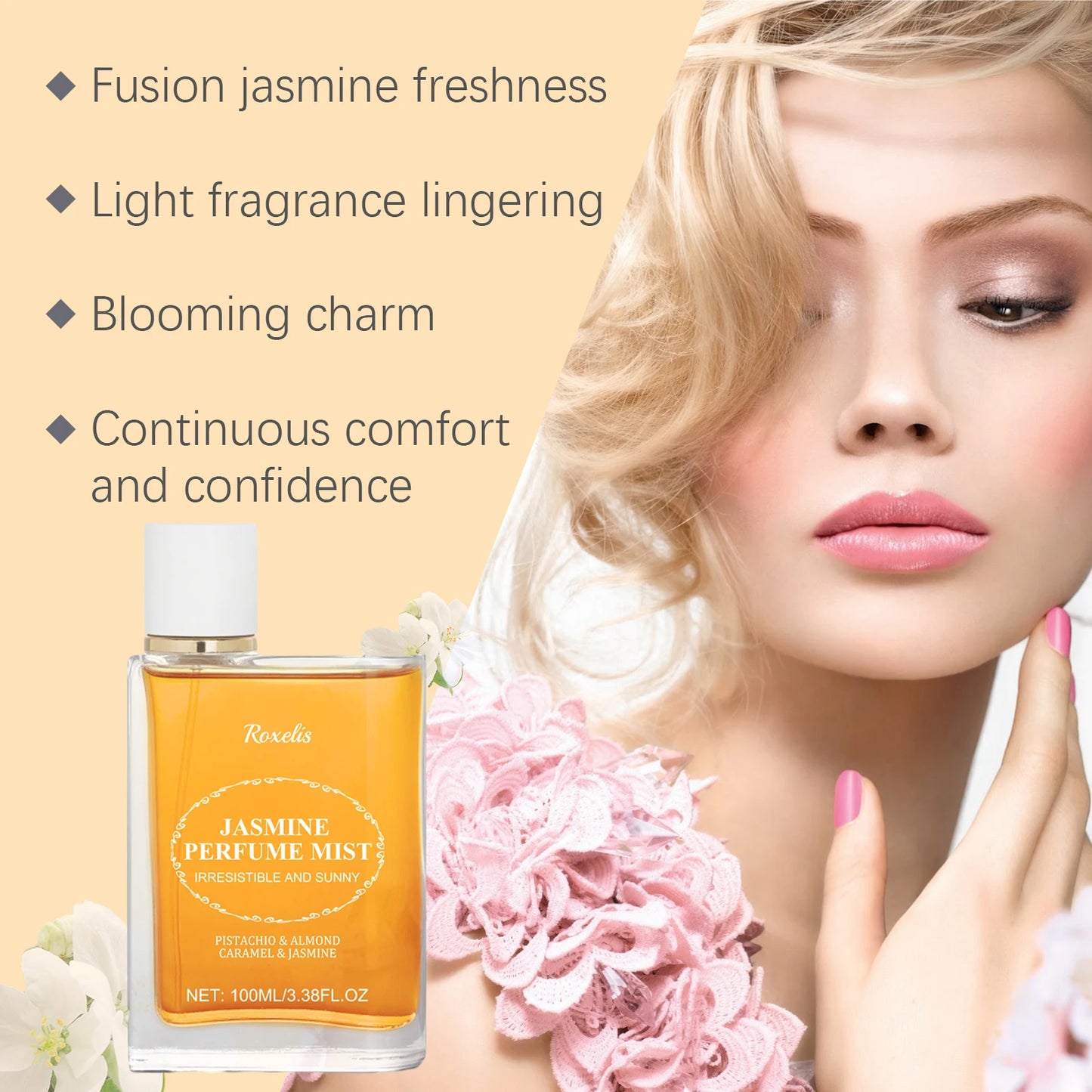 Roxelis Jasmine Perfume mist Body Spray Refreshing, Long-Lasting and 100ml