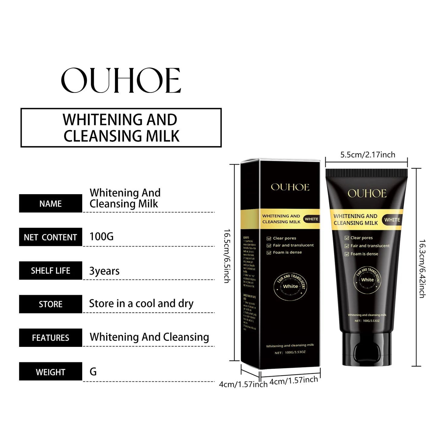 OUHOE Whitening & Cleansing Milk Brightening and the Gentle Face Cleanser, 100g