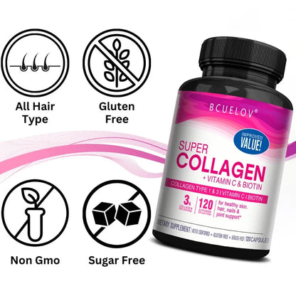 Collagen Capsules with Vitamin C – Supports Hair, Skin & Joint Health, 120 Count