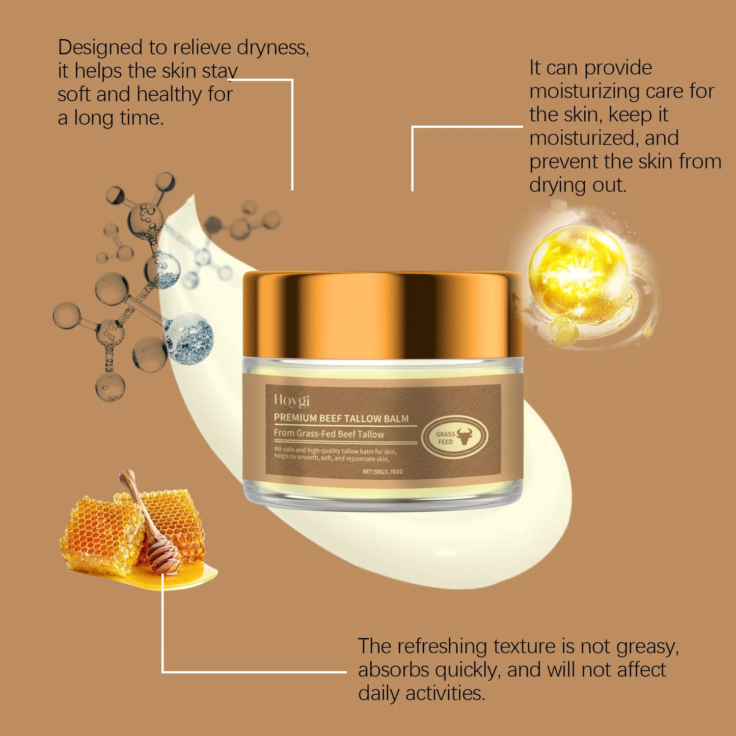 Hoygi Hydrating Face Cream 50g, Glycerin, Tallow and Honey Moisturizer