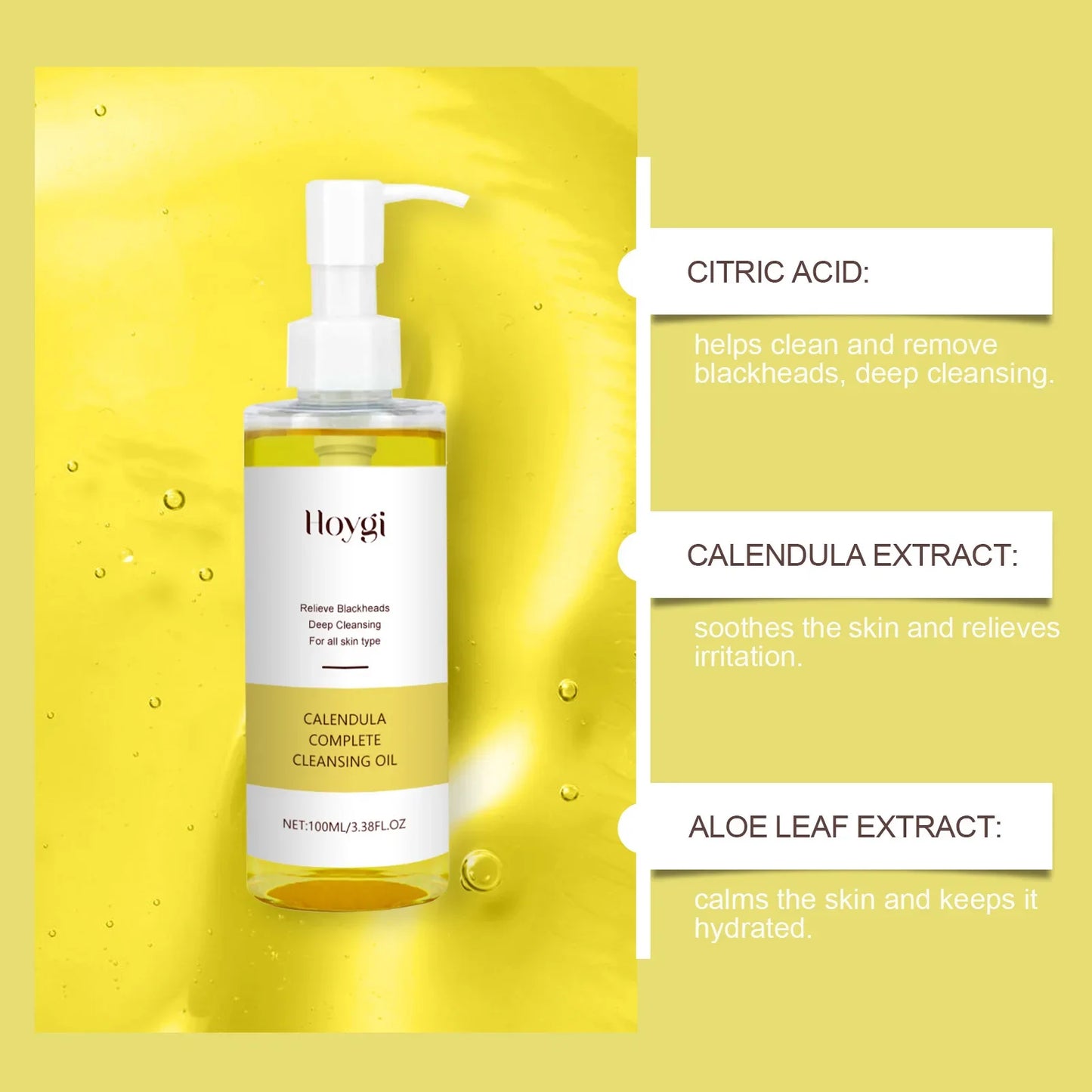 Hoygi Calendula Cleansing Oil Gentle Makeup Remover and Hydrating Cleanser, 100ml