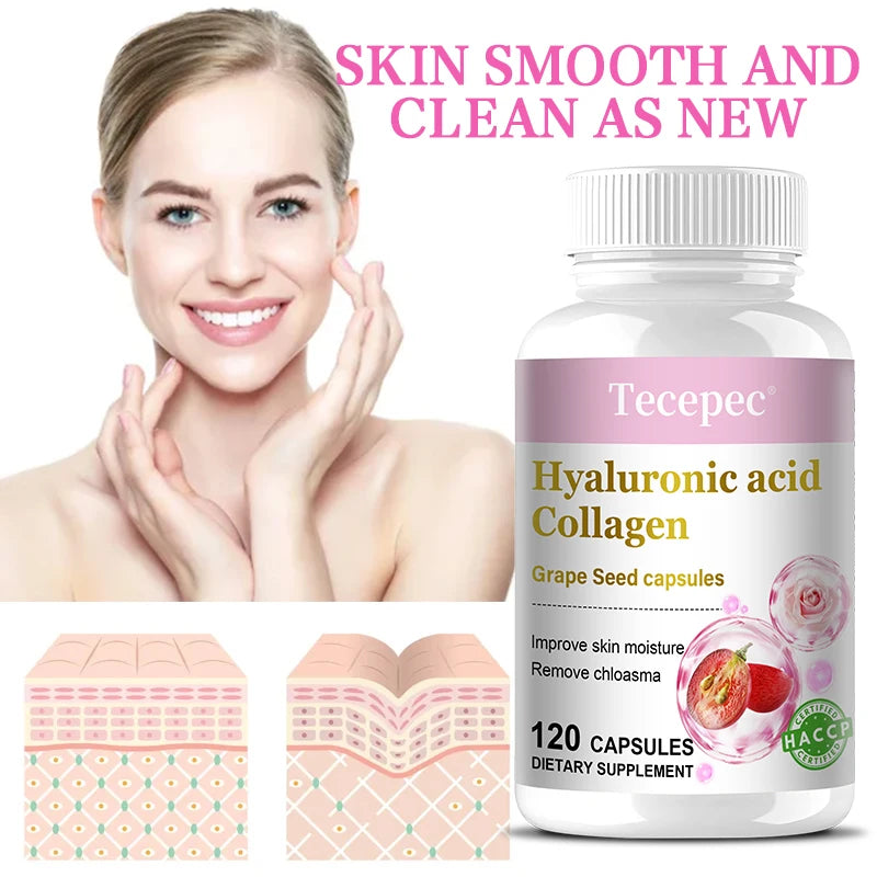 Collagen & Hyaluronic Acid Capsules with Grape Seed – Anti-Aging Skin Support, 120 Count