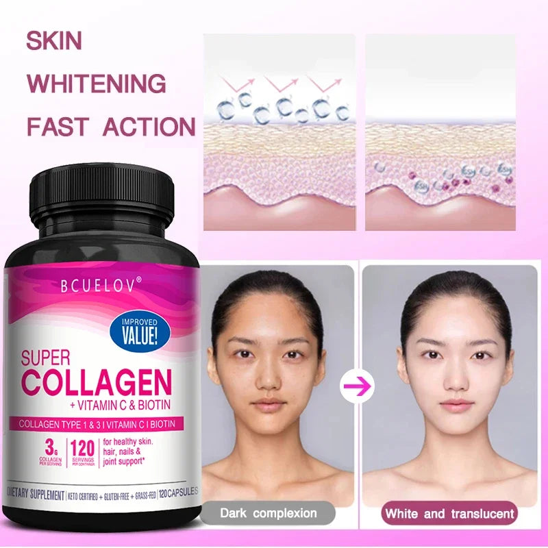 Collagen Capsules with Vitamin C – Supports Hair, Skin & Joint Health, 120 Count