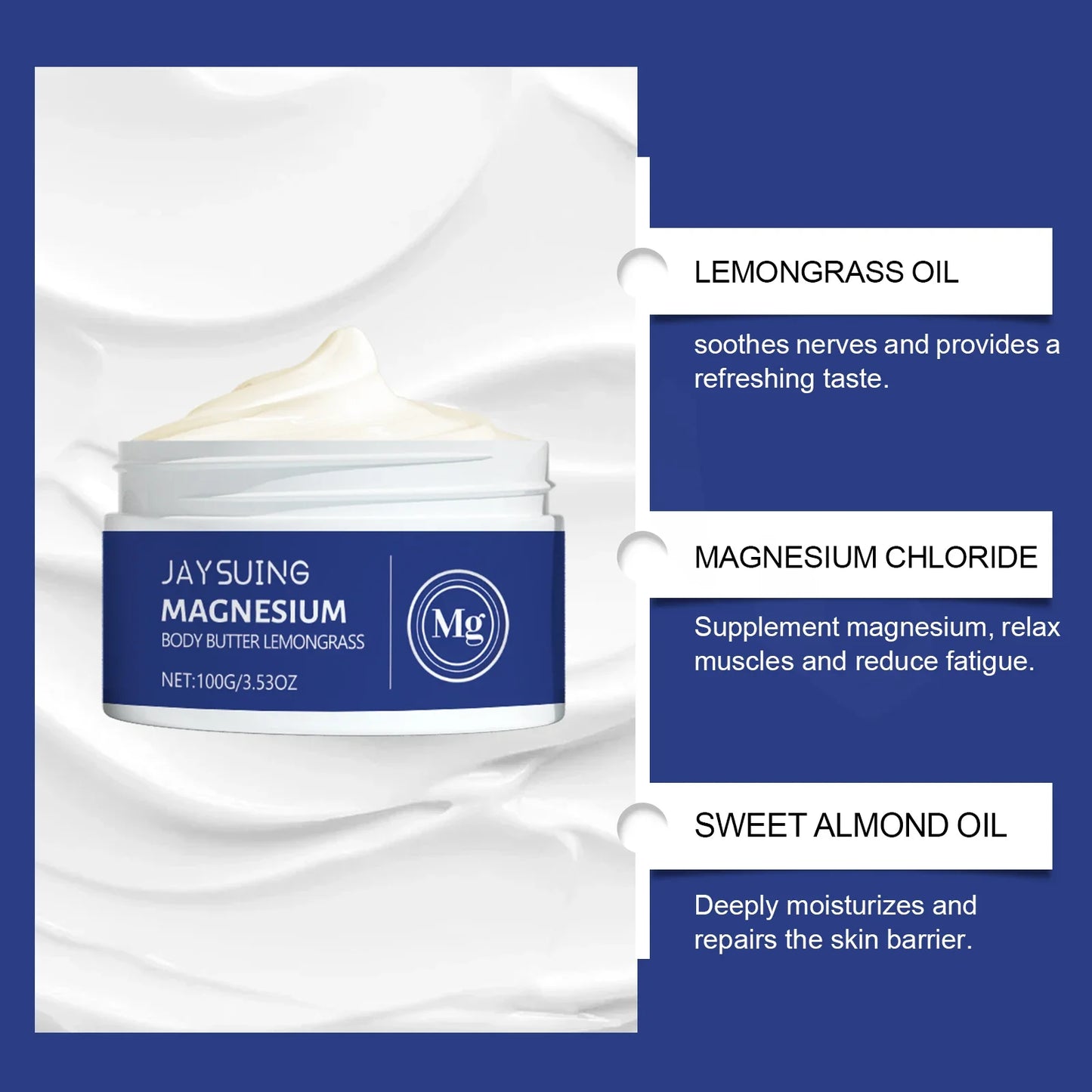 Jaysuing Magnesium Body Butter Hydrating, Nourishing and Soothing, 100g