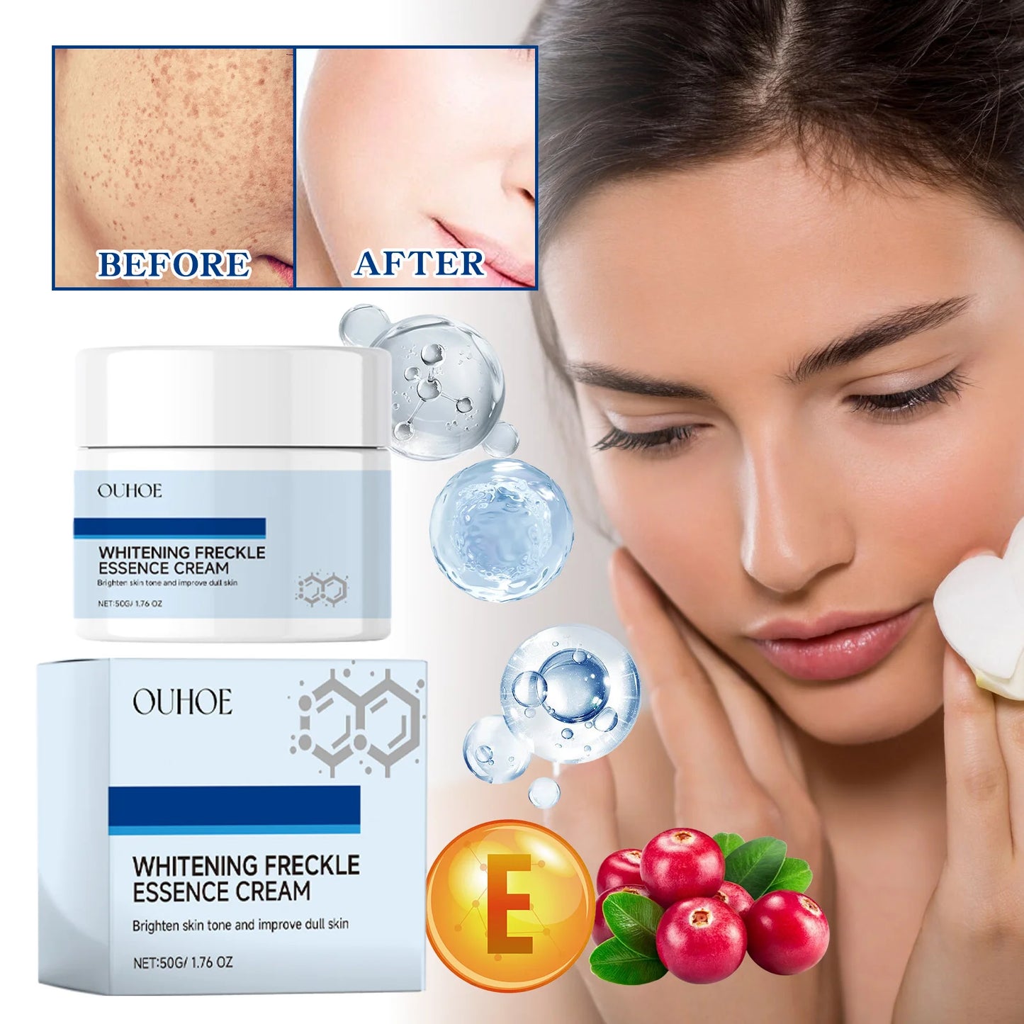 OUHOE Whitening Freckle Essence Cream Brightening, Spot-Reducing and Hydrating, 50g