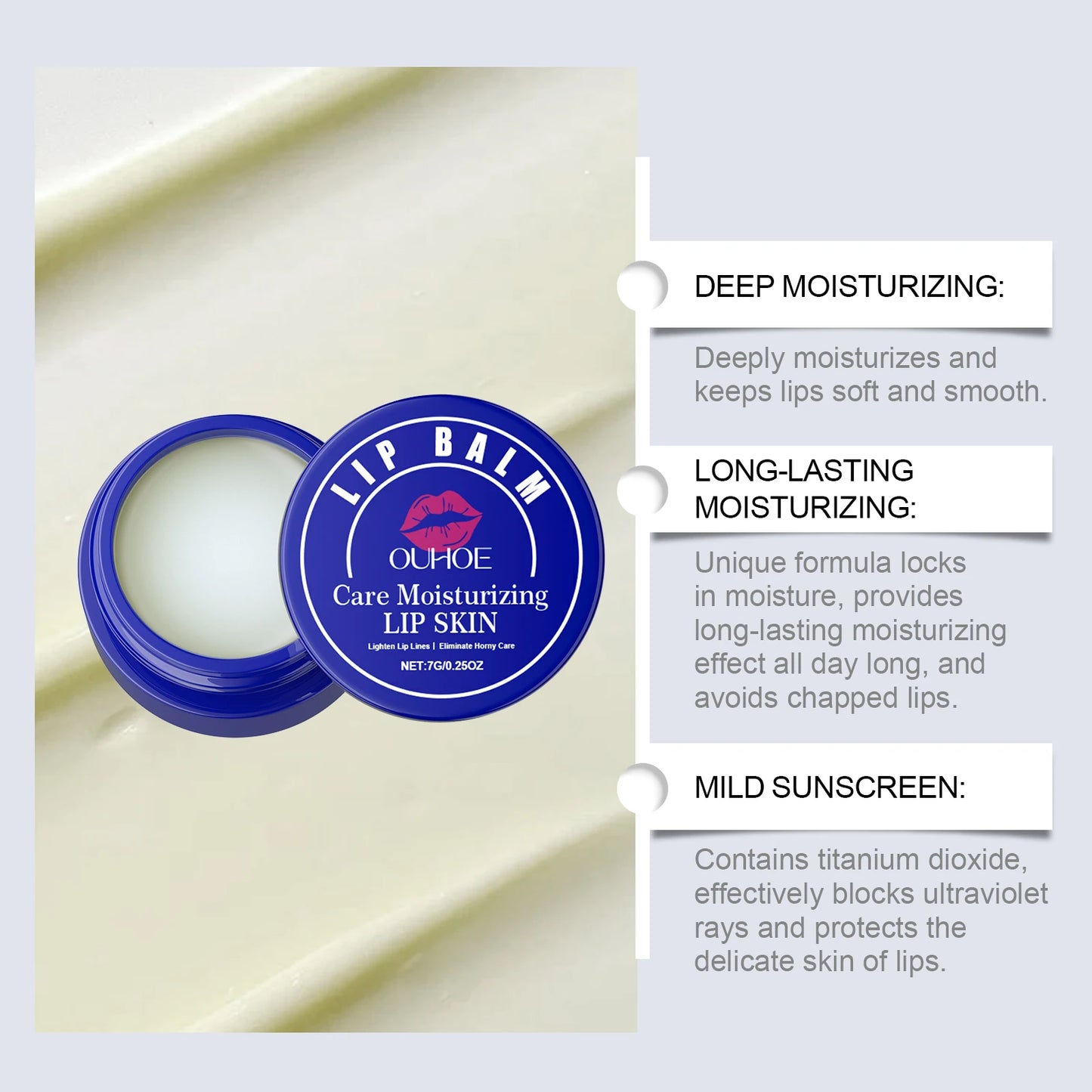 Hydrating Lip Balm Repairs Dry Lips, Soft & Nourishing, Non-Sticky, 7g