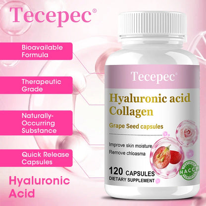 Collagen & Hyaluronic Acid Capsules with Grape Seed – Anti-Aging Skin Support, 120 Count
