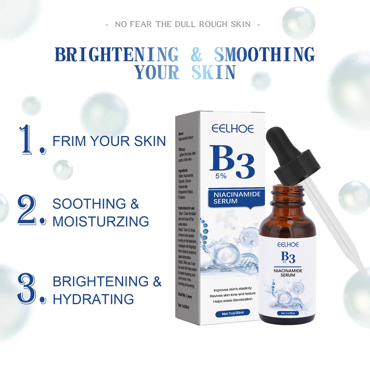 B3 Niacinamide Brighten Face Serum Dark Spot Fading, Anti-Aging, Pore Minimizing, Hydrating